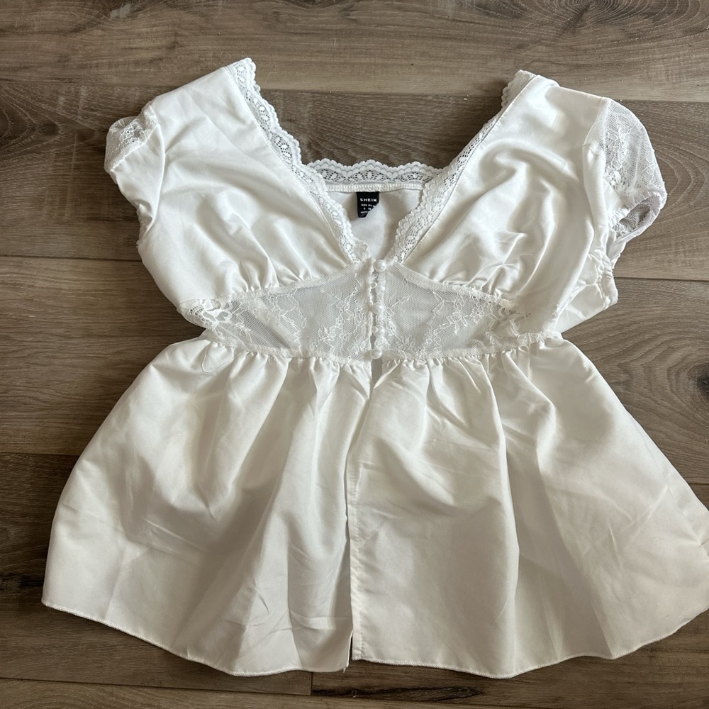 SHEIN White Lace Trim Top